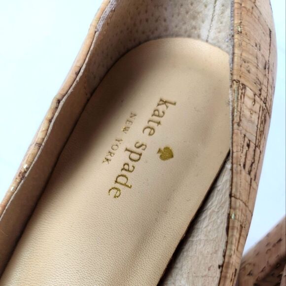 Kate Spade Aerial Block Heels Pointed Toe Cork Gold Flecked Tan Pumps Size 8.5M - Picture 6 of 8